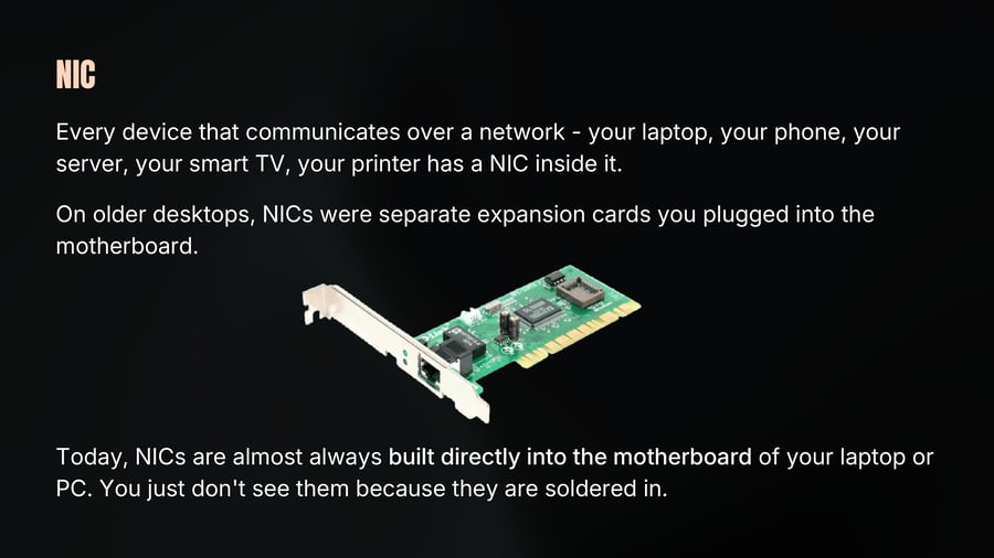 A photo of an older PCI network interface expansion card with an Ethernet port.