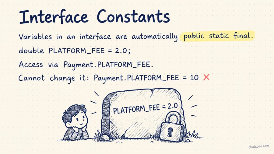A stone tablet engraved 'PLATFORM_FEE = 2.0' with a padlock