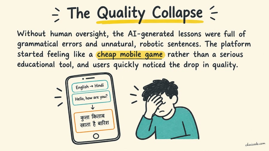 A smartphone showing a completely nonsensical Hindi translation, with a user doing a facepalm.